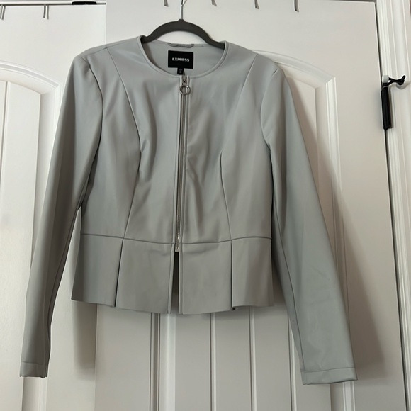 Express Vegan Leather Peplum Jacket Soft Dove Grey Size Medium - Picture 1 of 7